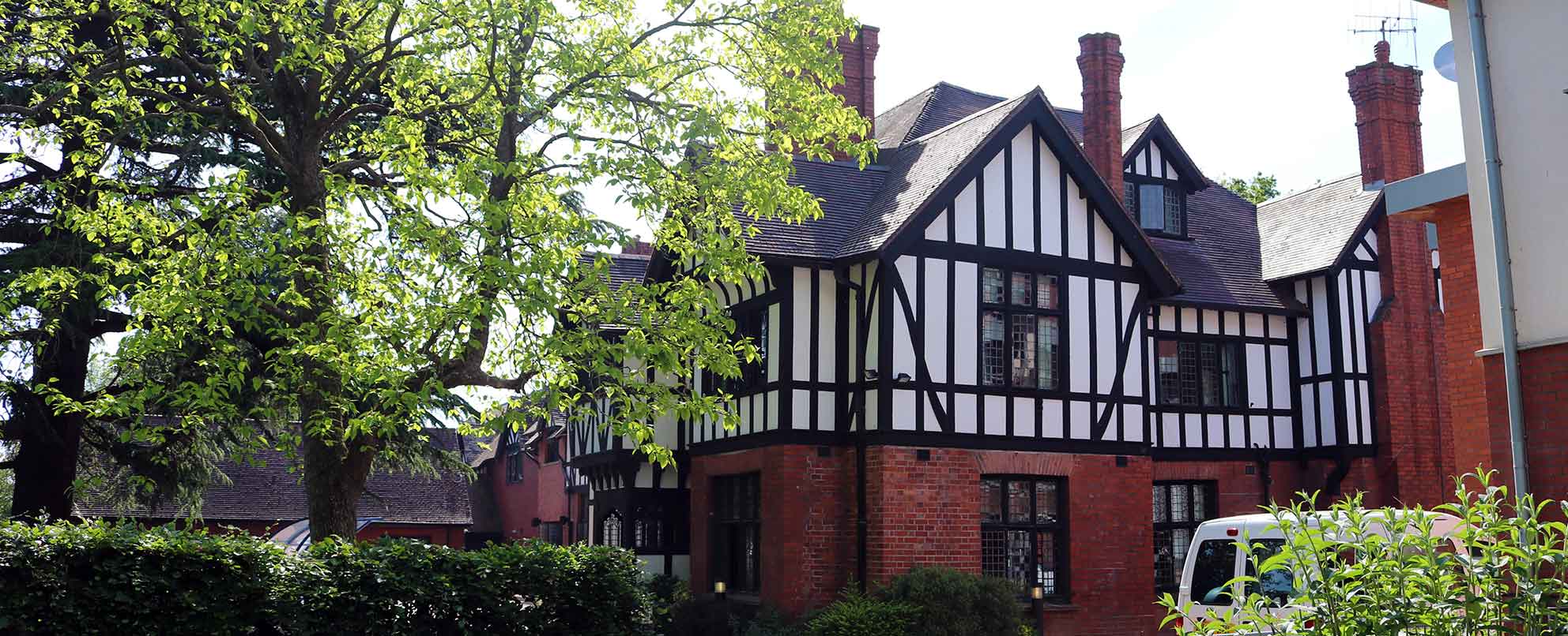 Tudor-style black and white building