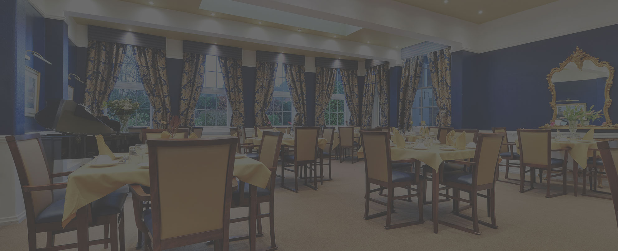 Luxury dining room image with text saying 'Discover All-Inclusive Care at Dorset House' 