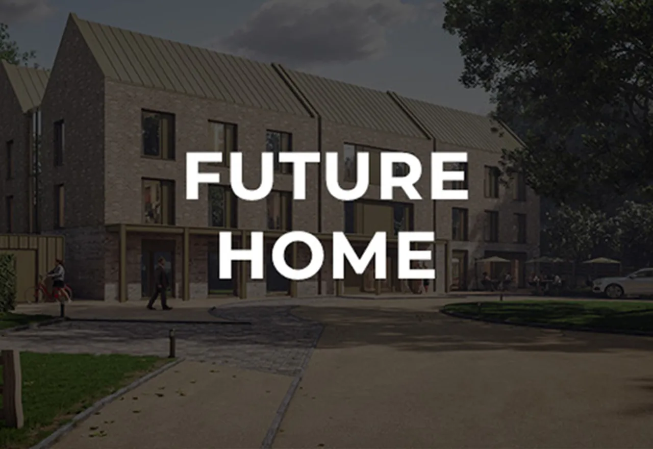 An architectural render of The Oakwood, a contemporary brick care home, labelled Future Home