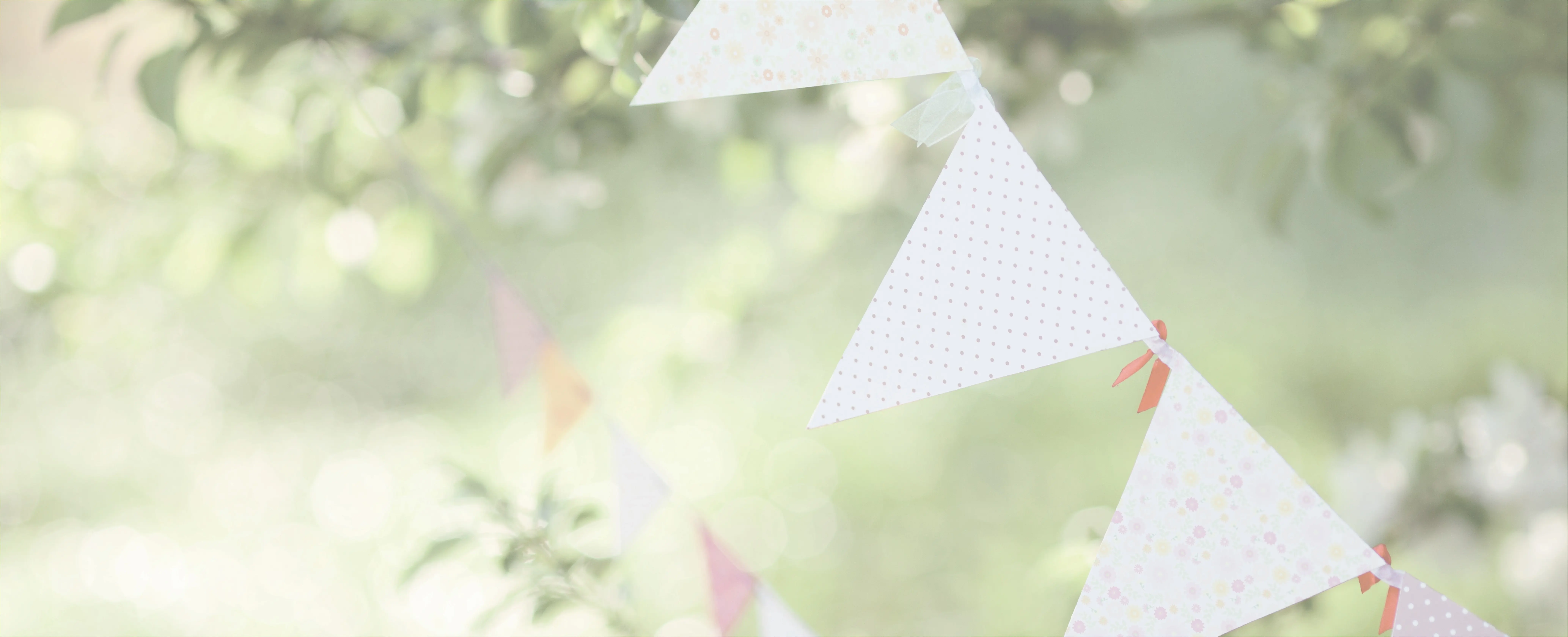 Summer Garden Party at a Rotherwood Care Home, with bunting hanging between trees in a sunlit garden.